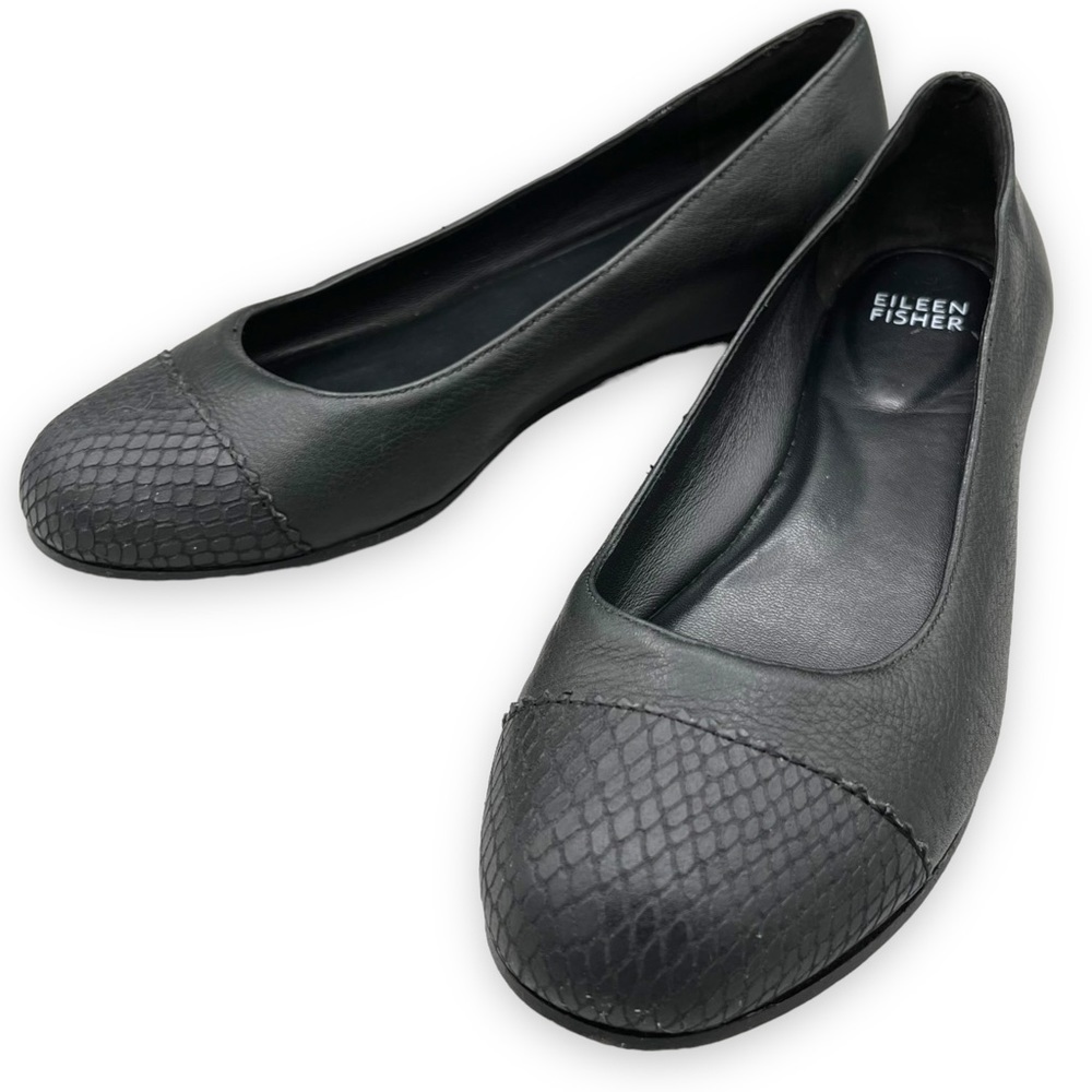 4 for $40 SALE! Eileen Fisher Leather Round Toe Ballet Flats, Black, Size 7